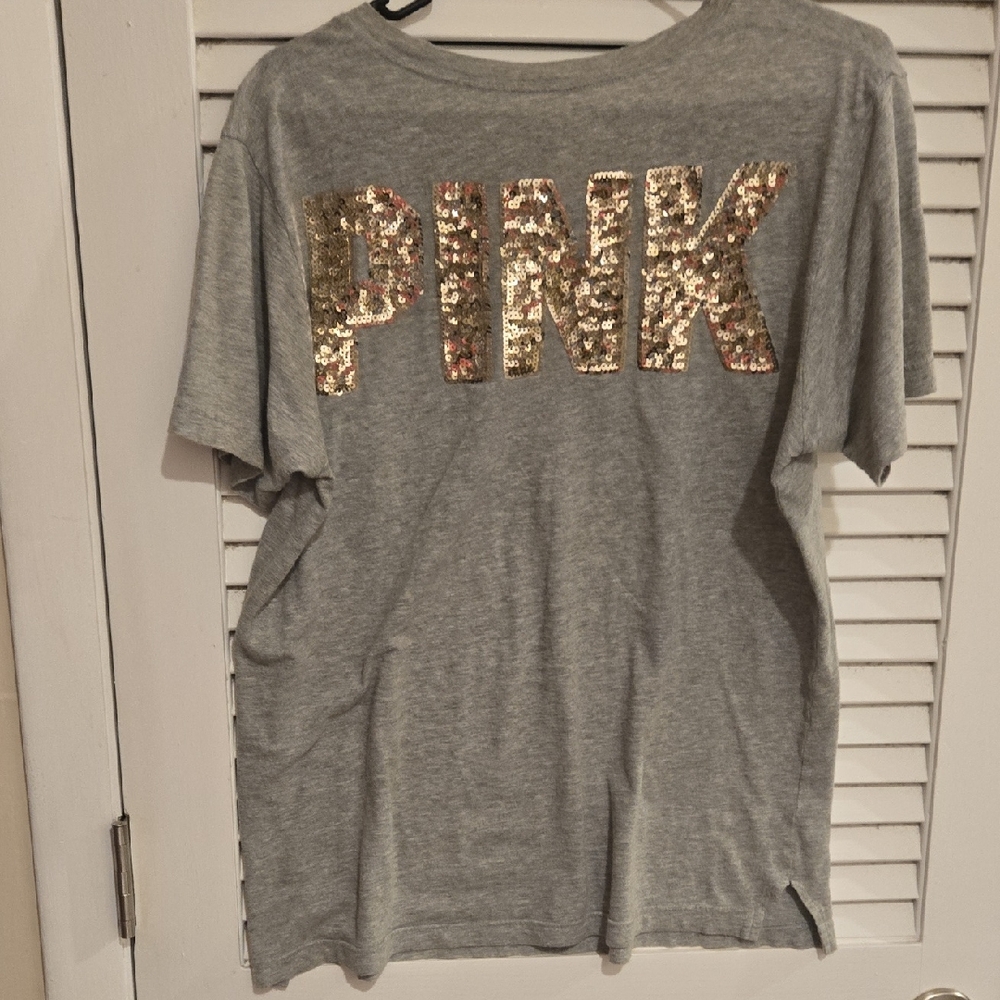 NWOT PINK Grey pocket t with Gold Sequin Detail